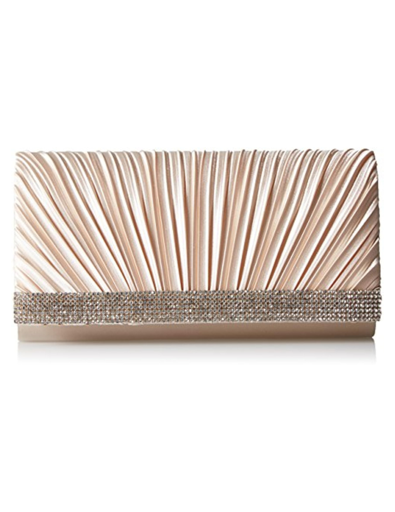 Jessica McClintock Chloe Satin Pleated Rhinestone Evening Clutch with Shoulder Chain