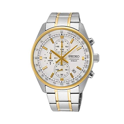 Seiko Chronograph With Tachymeter Bicolour Stainless Steel Watch, Ssb380P1