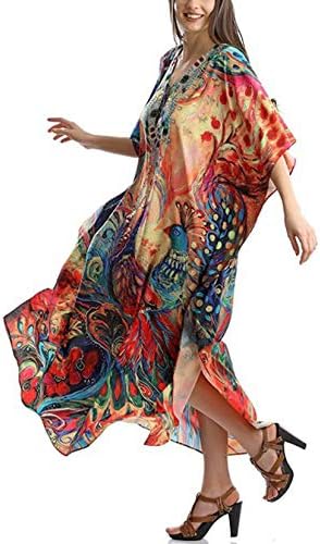 YouKD Summer Long Kaftan Bohemian Beach Kimono Swimsuit Cover Up Plus Size Dress for Women