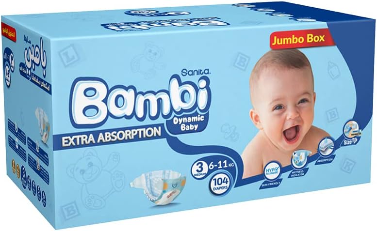 Sanita Bambi, Size 3, Medium, 6-11 Kg, Super Box, 140 Diapers