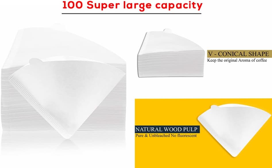 MIBRU Coffee Filters V60 Cone Paper White 100pcs Coffee Filters Unbleached Paper Filters Compatible with Pour Over Drippers 2-4 Cups Size 02 Coffee Filters v60 (1-4 Cups 02, 100)