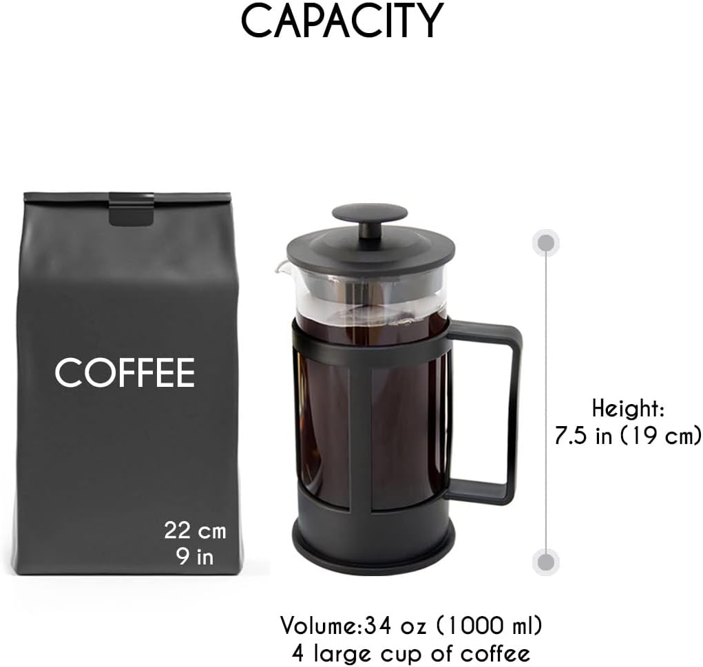 Biggcoffee French Press Fresh Coffee Maker, Stainless Steel Lid, Borosilicate Glass, 350 Ml,Compact Design Speciallly For Coffee Lovers