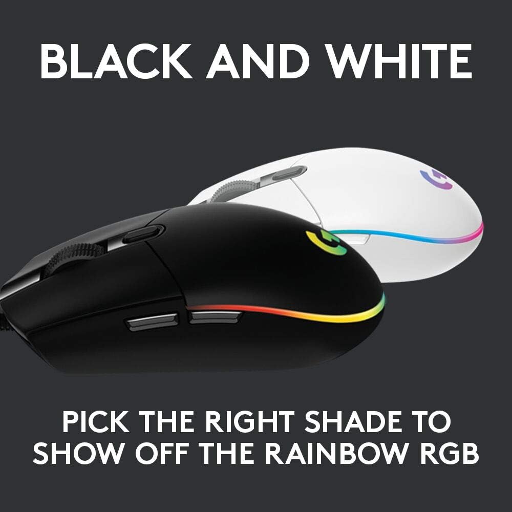 Logitech G203 Lightsync Gaming Mouse, 8000 Dpi, Customizable Buttons & Color Waves - Black