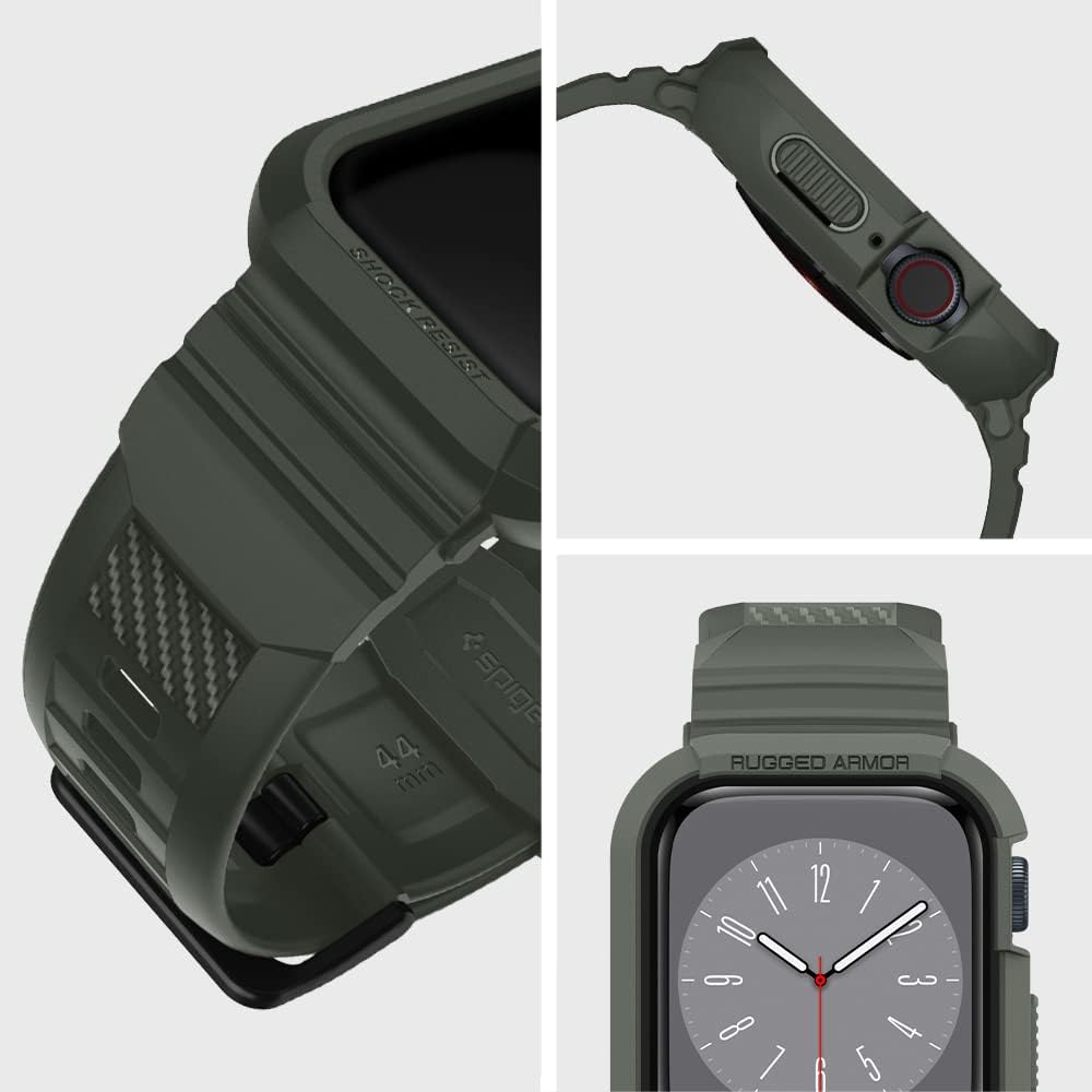 Spigen Rugged Armor PRO designed for Apple Watch Band with Case for Series 9/8/7 (45mm) and Series SE2/6/SE/5/4 (44mm)