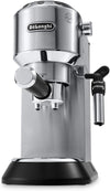 Roll over image to zoom in Delonghi Dedica Coffee Machine, Barista Pump Espresso and Cappuccino Maker, Ground Coffee and ESE Pods can be used, Milk Frother for Latte Macchiato and more, EC685.M, Metallic,