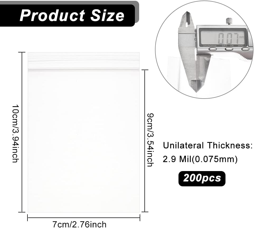 عبوة من 200 قطعة من اكياس من البلاستيك عالي التحمل شفافة 3 مل قابلة لاعادة الاغلاق بسحاب من بينيكريت - 1.5 × 2.5 انش (4 × 6 سم) لتخزين الطعام والساندويتش والمجوهرات والحرف اليدوية