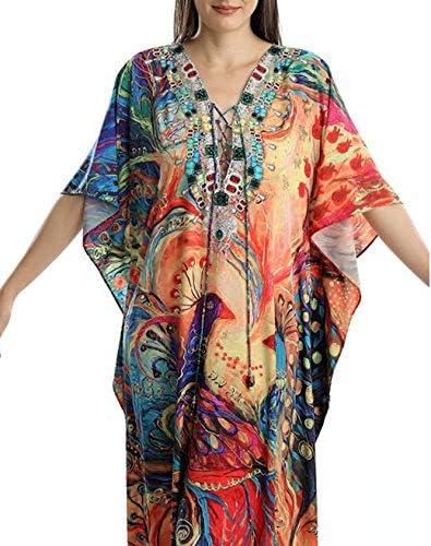 YouKD Summer Long Kaftan Bohemian Beach Kimono Swimsuit Cover Up Plus Size Dress for Women