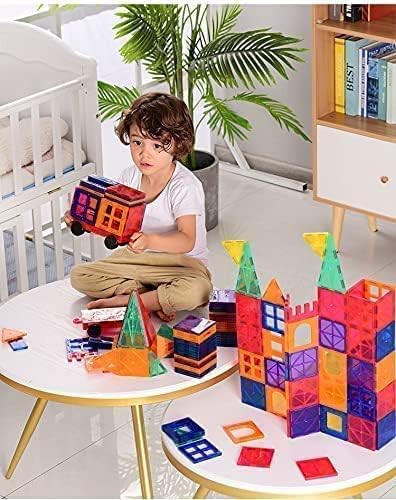 Magnetic Tiles Building Blocks, 3D Clear Magnetic Blocks Construction Playboards, Inspiration Building Tiles Creativity Beyond Imagination, Educational Magnet Toy Set for Kids (120 PCS)