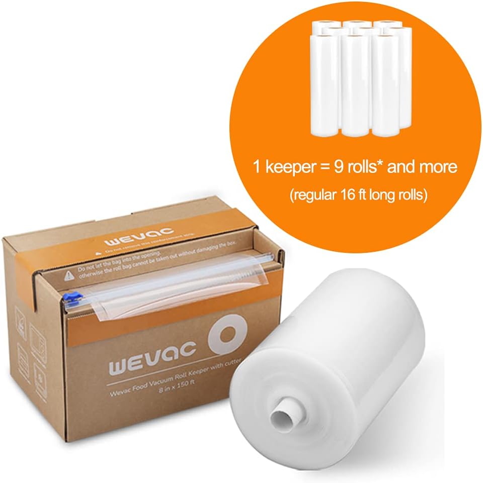 Wevac 8''x100' & 11''x100' 2 Rolls Food Vacuum Seal Roll Keeper with Cutter, Ideal Vacuum Sealer Bags for Food Saver, BPA Free, Commercial Grade, Great for Storage, Meal prep and Sous Vide