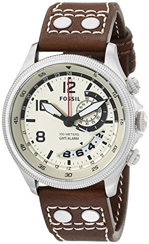 Fossil Men's Yellow Dial Leather Band Watch - FS5043