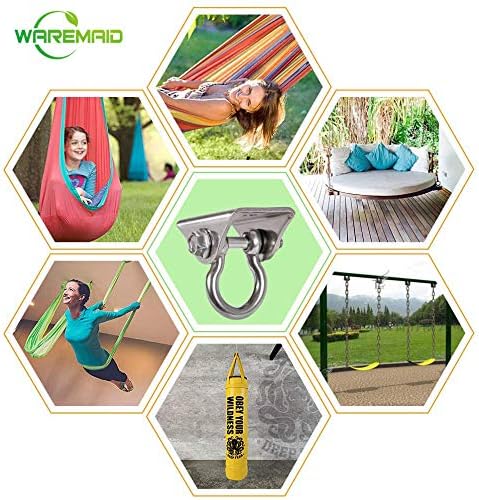 WAREMAID Set of 2 Heavy Duty 180° Swing Hangers, Stainless Steel Swing Hook for Ceiling Wooden Porch Swing Hanging kit Playground Gym Rope Boxing Bag Hammock Chair Yoga Swing Mount 1000 lb Capacity