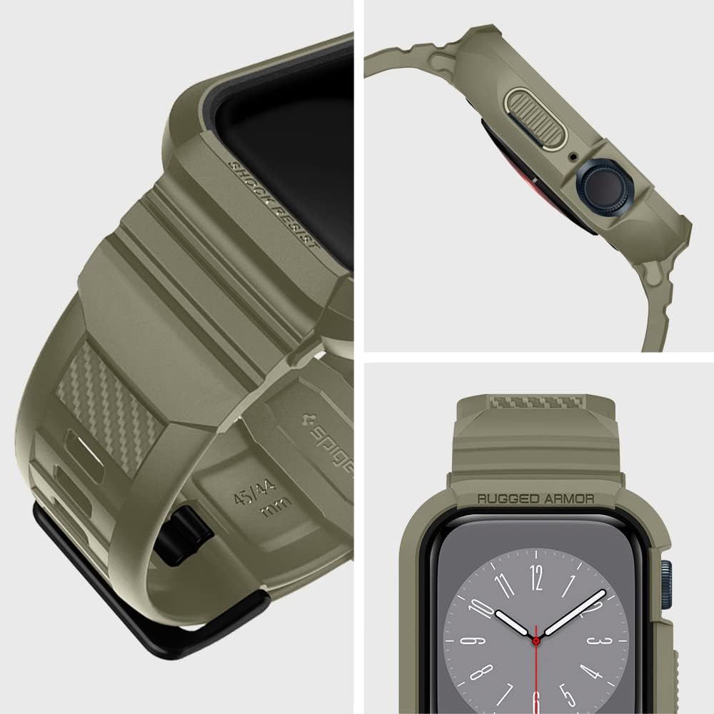 Spigen Rugged Armor PRO designed for Apple Watch Band with Case for Series 9/8/7 (45mm) and Series SE2/6/SE/5/4 (44mm)