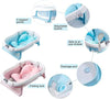 DMG Baby Folding Bathtub, Foldable Baby Bathtub with Temperature Sensing,Portable Safe Shower Basin with Support Pad for Newborn/Infant/Toddler,Sitting Lying Large Safe Bathtub (Blue)