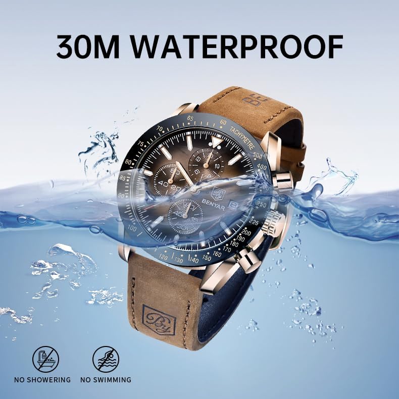 BENYAR Men's Business Watches Designer Fashion Stylish Good-Looking Luxury Men's Quartz Sports Watches Waterproof Tactical Military Casual Watches for Men Date Chronograph