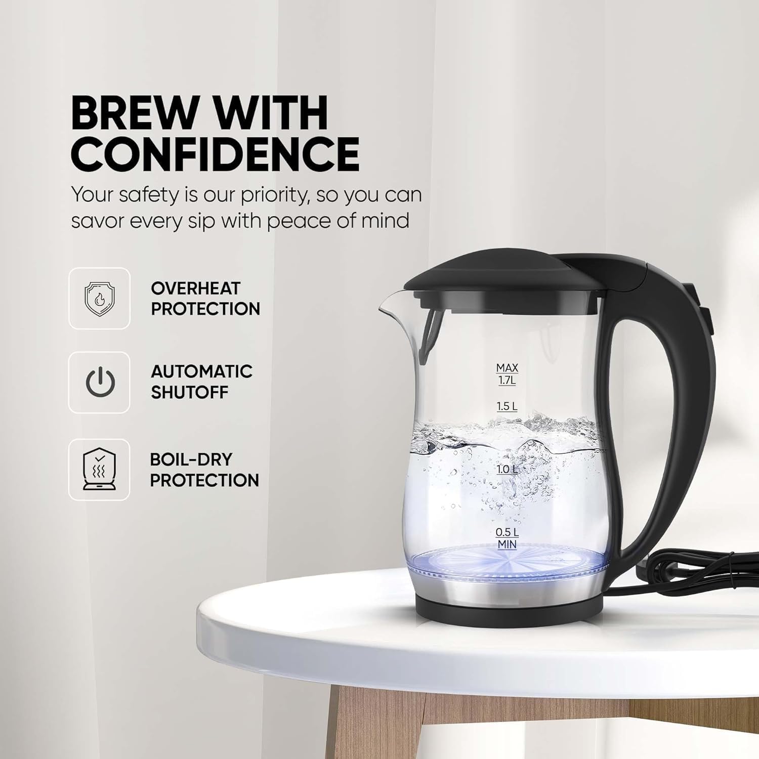 Nikai 1.7 Liter Kettle With Auto Shut Off|2200W|50/60Hz| Model No Nk220AX, min 2 yrs warranty