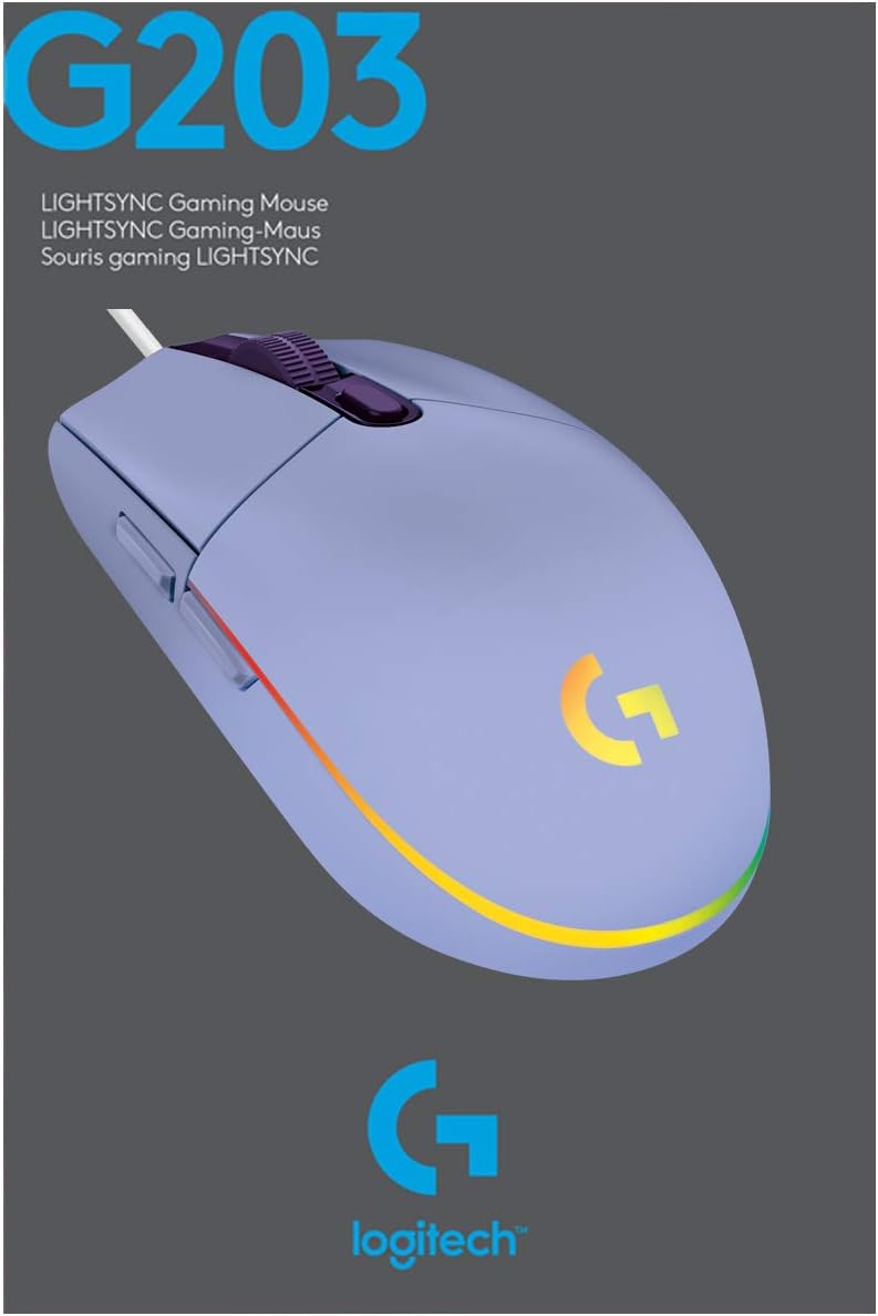 Logitech G203 Lightsync Gaming Mouse, 8000 Dpi, Customizable Buttons & Color Waves - Black