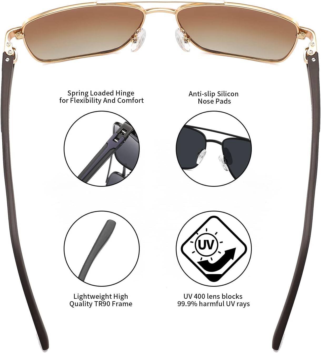 PUKCLAR Pilot Men Polarized Sunglasses Lightweight Rectangular Sunglasses for Man Women with UV400 Protection for Driving Golf