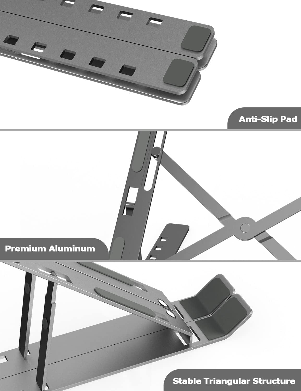 Portable Laptop Stand, PHOCAR Adjustable Tablet Notebook Stand for iPad, MacBook Pro, Laptop Desk Riser Foldable Notebook Cooling Stand for MacBook, Dell, Asus, Lenovoa