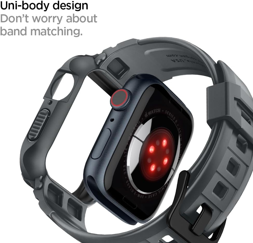 Spigen Rugged Armor PRO designed for Apple Watch Band with Case for Series 9/8/7 (45mm) and Series SE2/6/SE/5/4 (44mm)