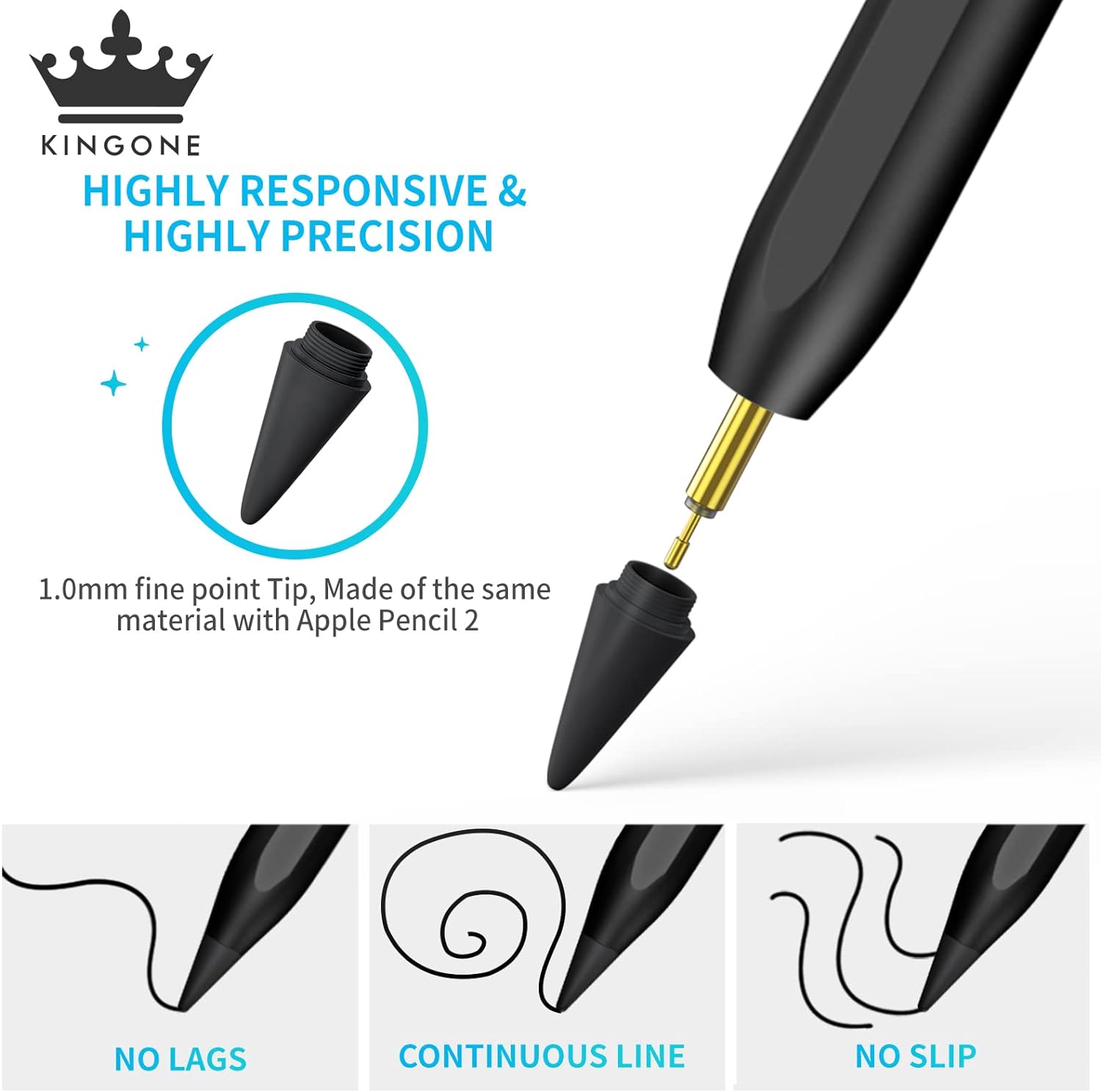 KINGONE Upgraded Stylus Pen, iPad Pencil, Ultra High Precision & Sensitivity, Palm Rejection, Power Display, Tilt Sensitivity, Magnetic Adsorption for iPad 2018 and Later