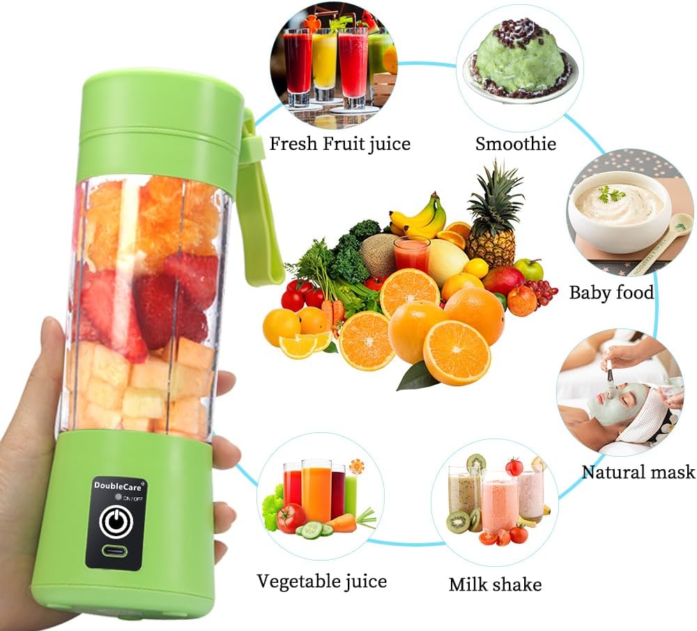 Portable Blender Cup,Electric USB Juicer Blender,Mini Blender Portable Blender For Shakes and Smoothies, Juice,380ml, Six Blades Great for Mixing,Light purple