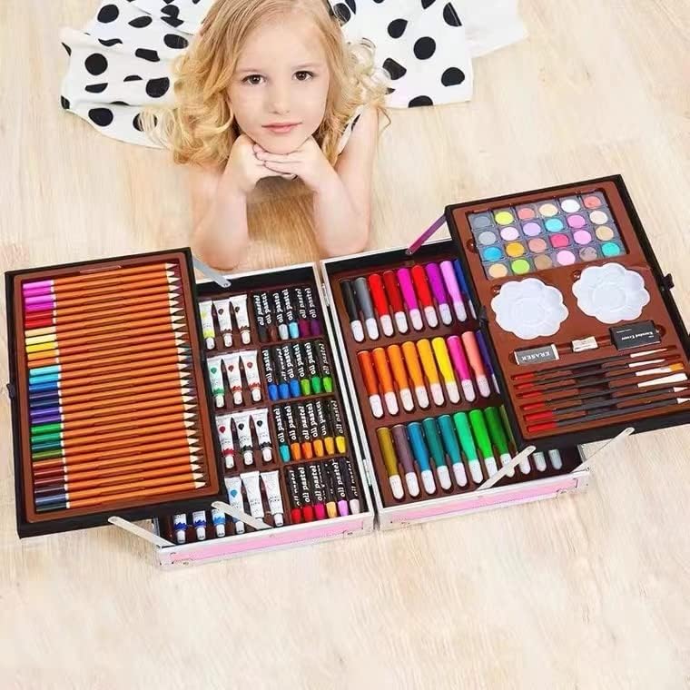 HJB VISSO Art Set 145pcs, Art Supplies Set, Drawing Supplies with Portable Aluminum Case Art Kit, Great Gift Artists Drawing Set for Kids, Teens, Boys, Girls, Beginner and Artists