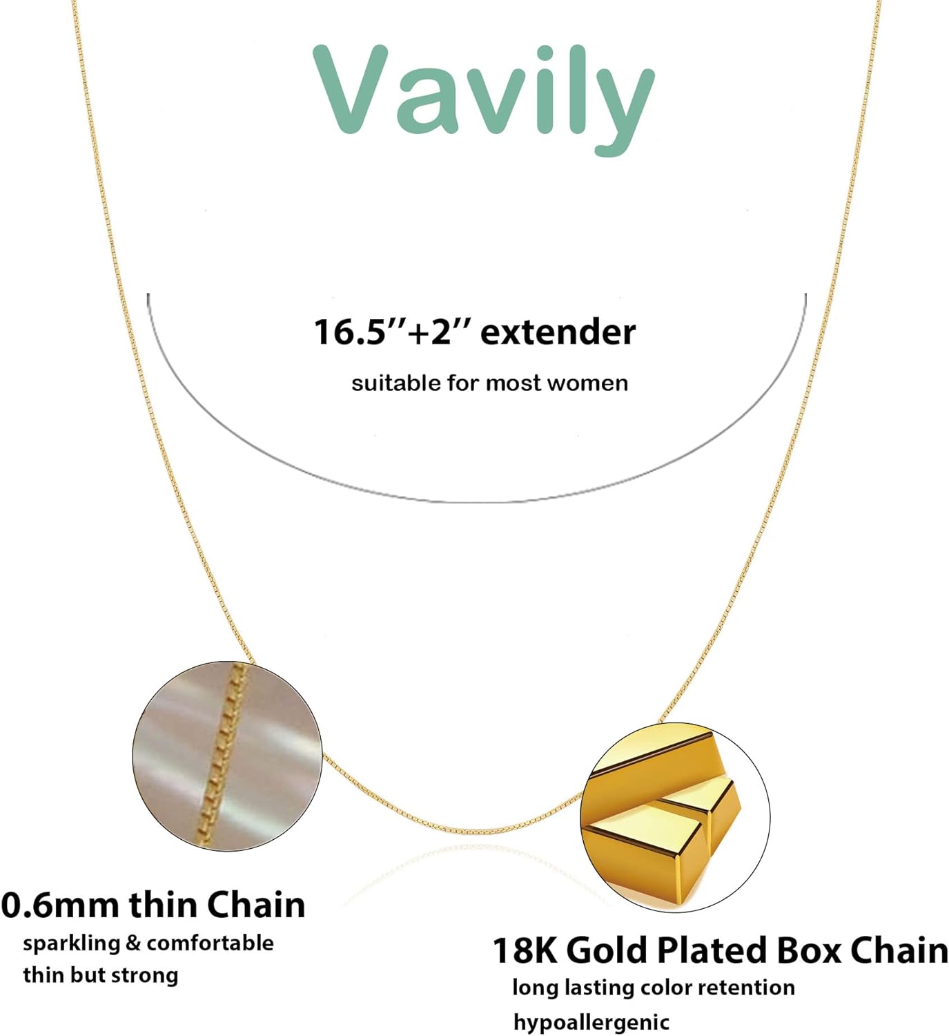 Vavily Minimalist Thin Gold Chain 18K Gold Thin Box Chain Necklace Short Small Gold Chain Choker Necklaces for Women