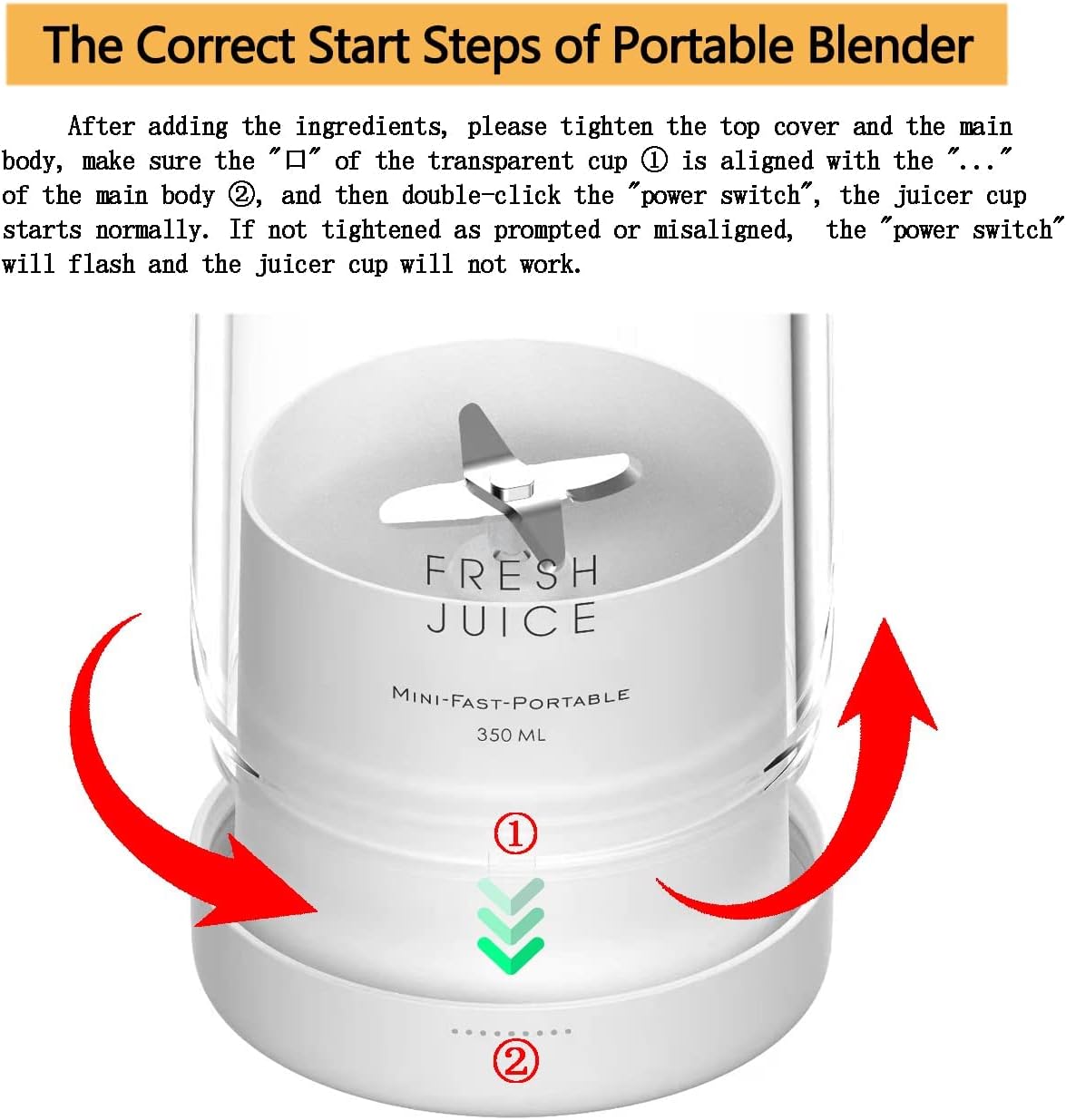 Personal Size Blender, Portable Blender, Battery Powered USB Blender (White)