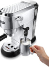 Roll over image to zoom in Delonghi Dedica Coffee Machine, Barista Pump Espresso and Cappuccino Maker, Ground Coffee and ESE Pods can be used, Milk Frother for Latte Macchiato and more, EC685.M, Metallic,