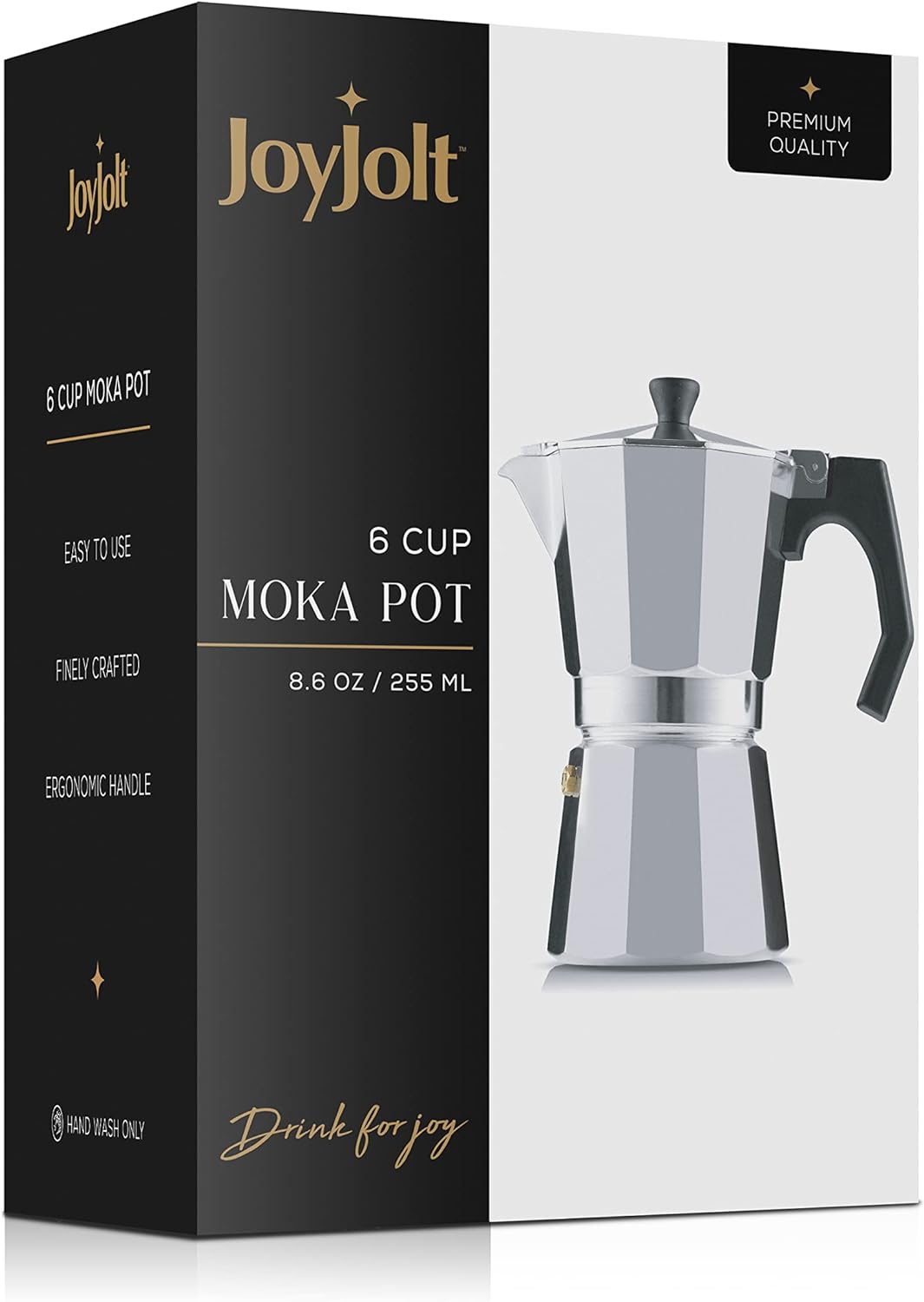 JoyJolt Italian Moka Pot 3 Cup Stovetop Espresso Maker. Black Aluminum Coffee Percolator Coffee Pot With Heat Resistant Handles! Portable Espresso Maker Camping Coffee Pot, Stove Top Cafetera