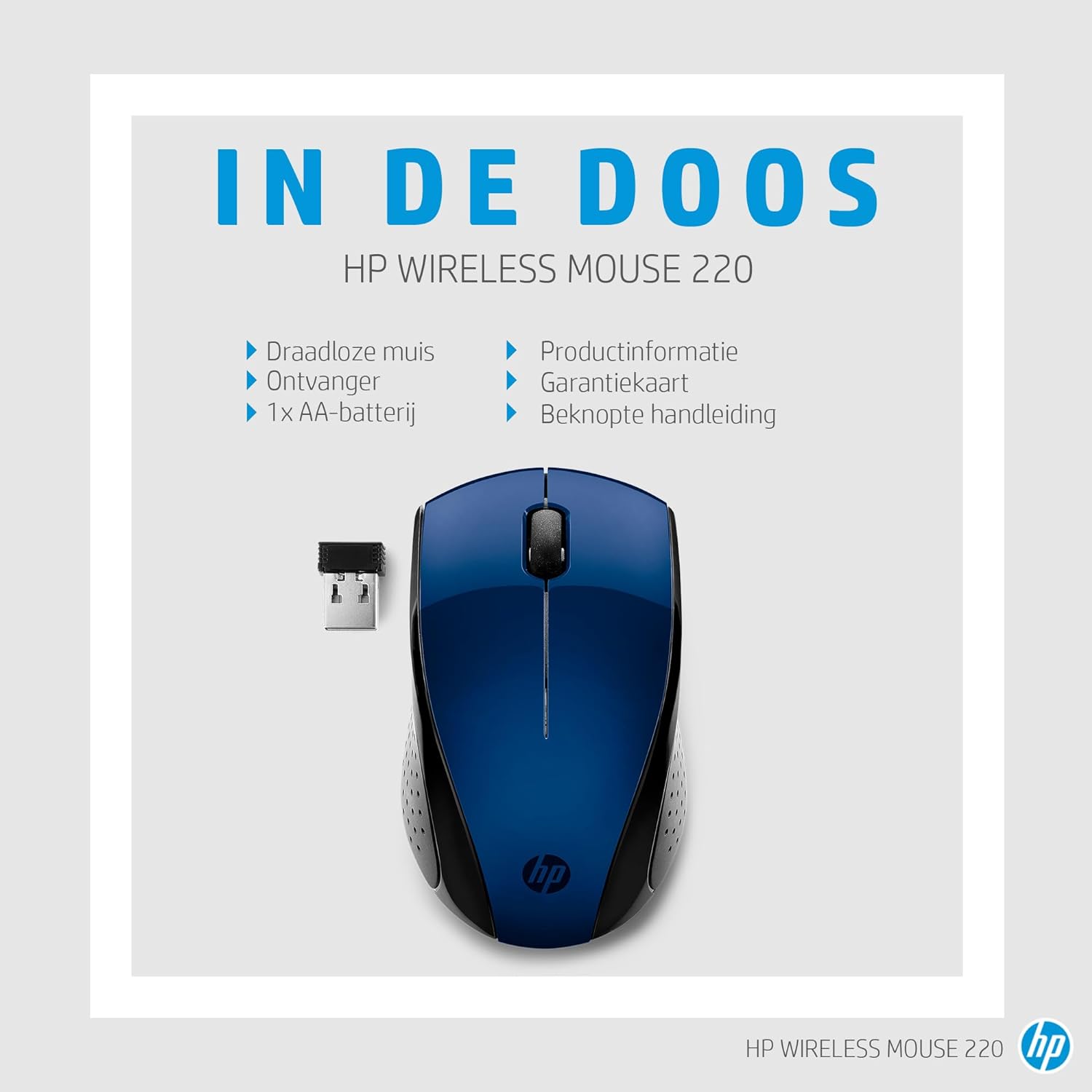 HP 220 Wireless Mouse, 2.4 GHz USB Dongle Connection, Blue LED technology, Up to 1600 DPI, 15-Month Battery, Up to 10M Connection, 2-Year Warranty, Multi Surface Tracking, Portable, Black - 3FV66AA