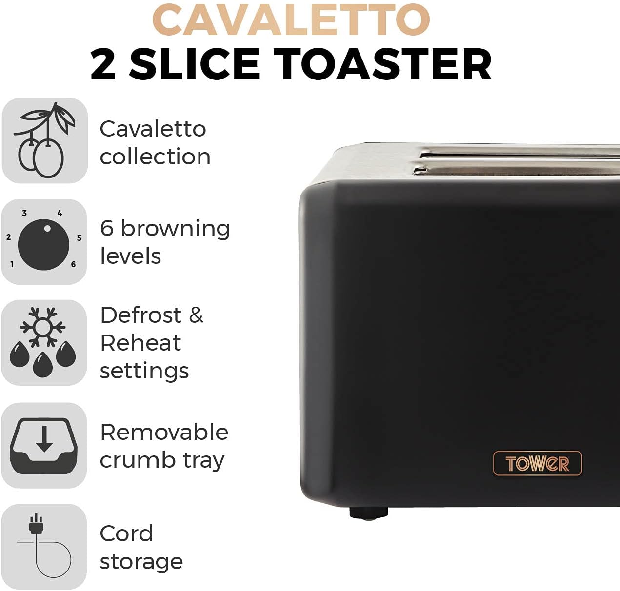 Tower T20036PNK Cavaletto 2-Slice Toaster with Defrost/Reheat, Stainless Steel, 850 W, Marshmallow Pink and Rose Gold