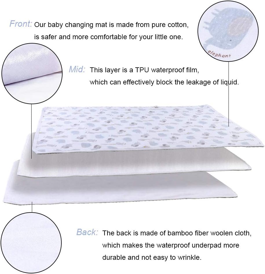 Baby Diaper Changing Pad Liners(22x27.5 inches) Soft Bamboo Cotton Waterproof Changing Pad for Baby Underpads Mattress Pad Sheet Protector Portable Reusable Urine Pads for Travel Gear Pack of 3