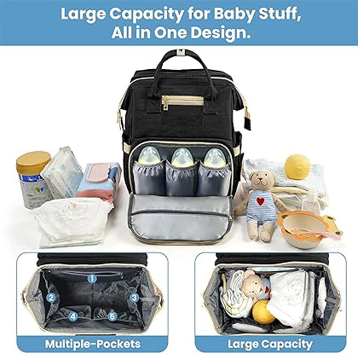 ALMEKAQUZ Baby Diaper Bag Backpack, Large Capacity Mommy Bag for Boys and Girls, Waterproof Baby Diaper Backpack with Stroller Straps