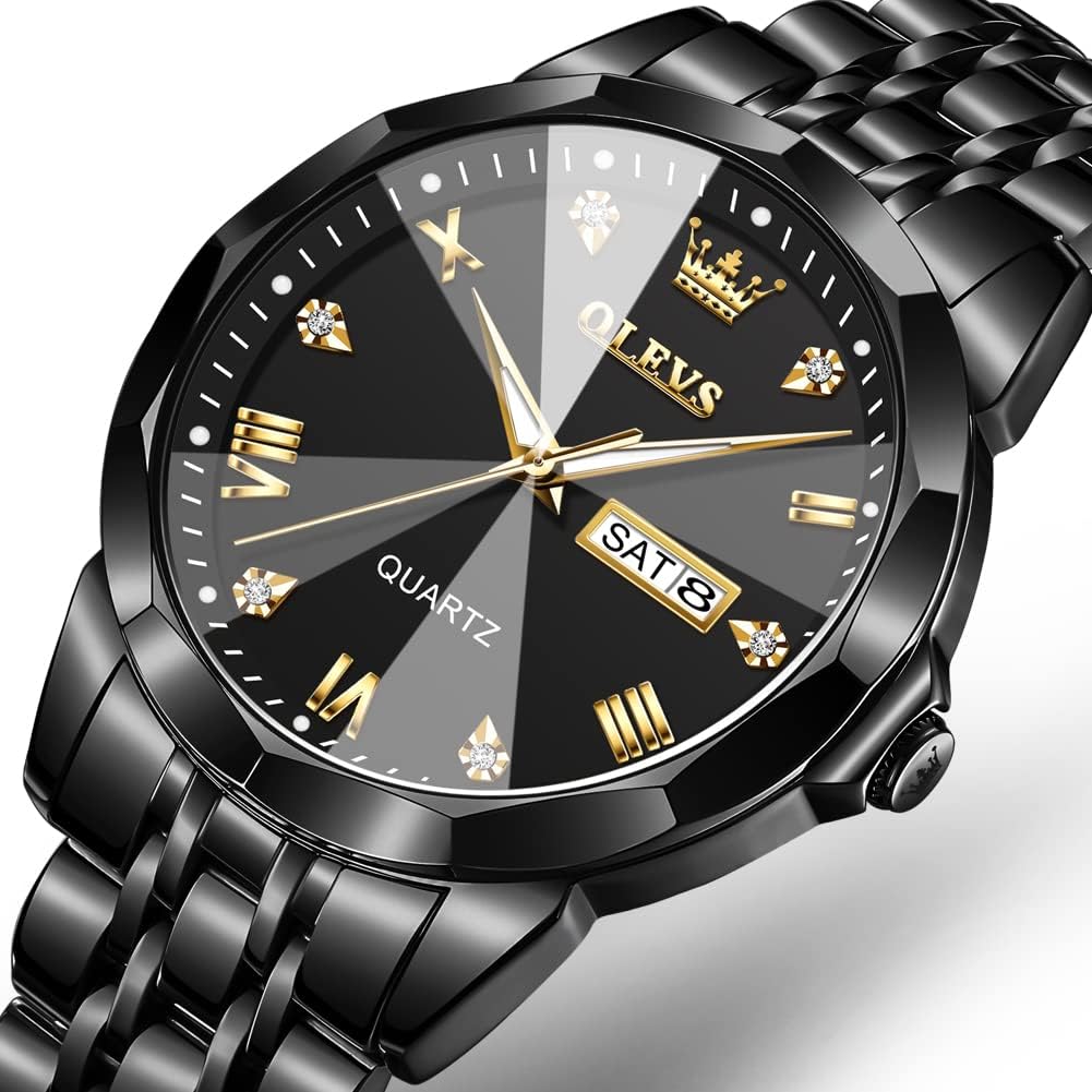 OLEVS Watch for Men Quartz Stainless Steel Waterproof Luminous Date Two Tone Luxury Wrist Watch