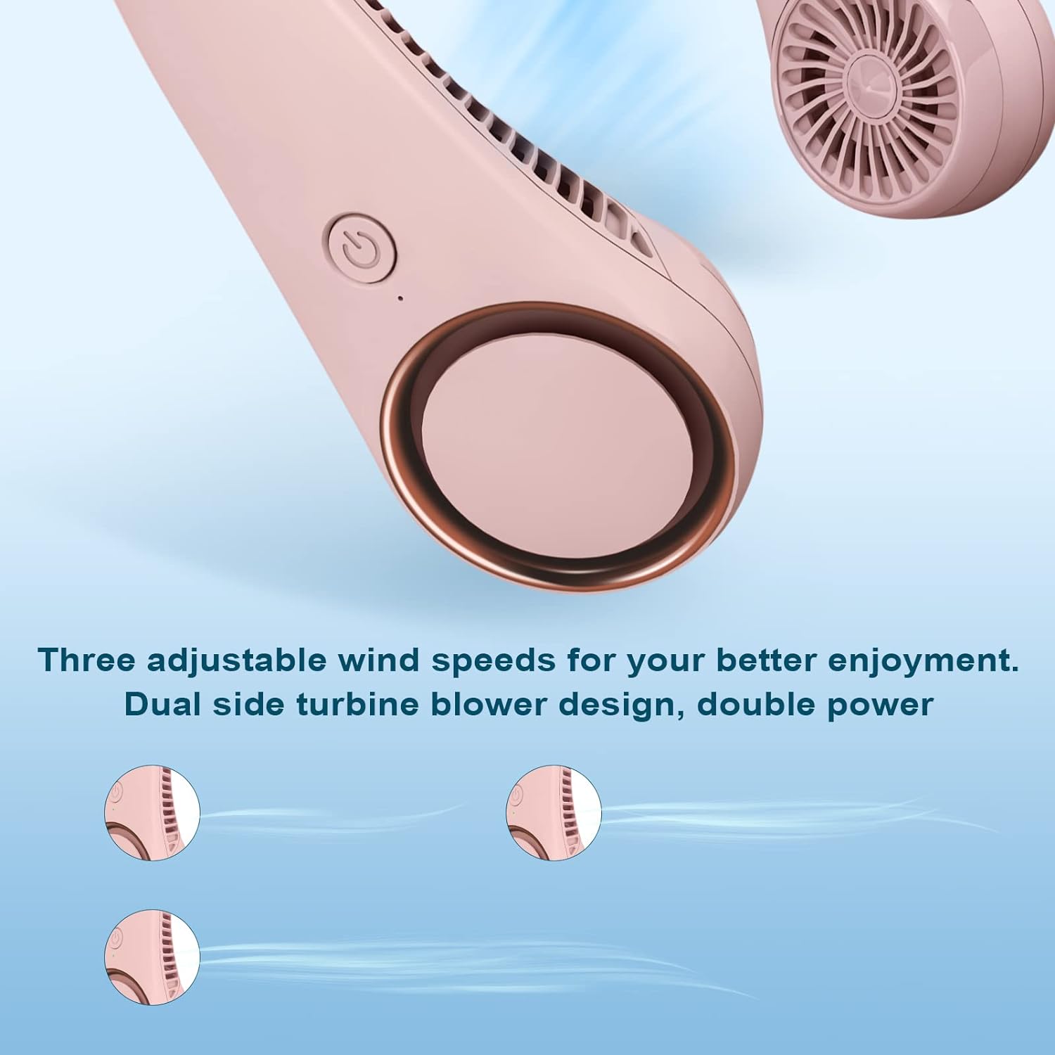 CIVPOWER Portable Neck Fan, Hands Free Bladeless Fan, Cooling Personal Fan,3 Speeds Adjustment,78 Air Outlet, Headphone Design, Rechargeable, USB Powered Neck Fan for Outdoor Indoor-Light Blue