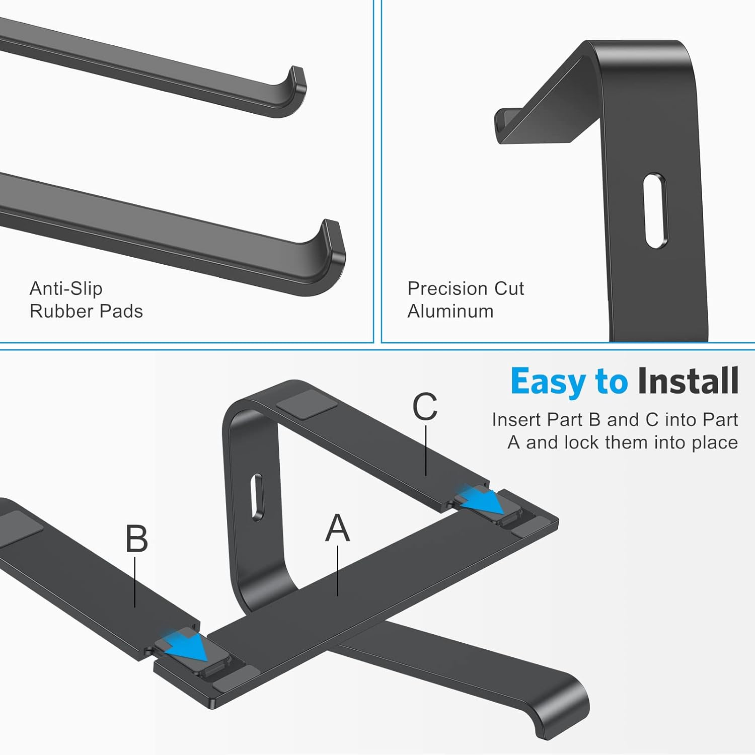 OMOTON Laptop Stand for Desk, Detachable Laptop Riser, Aluminum Laptop Holder, Compatible with MacBook Air/Pro, Dell, HP, and All Laptops (11-16 inch), Silver