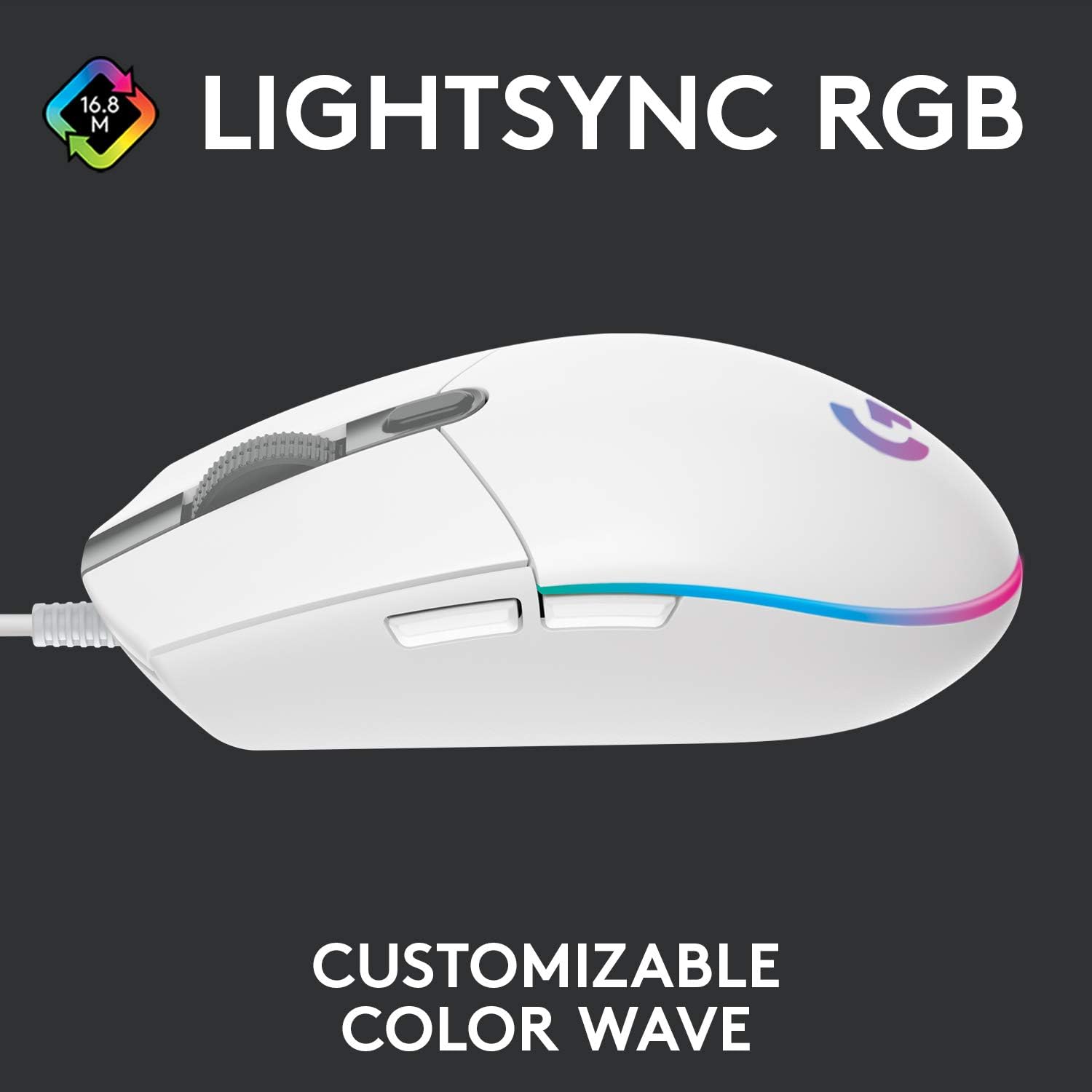 Logitech G203 Lightsync Gaming Mouse, 8000 Dpi, Customizable Buttons & Color Waves - Black