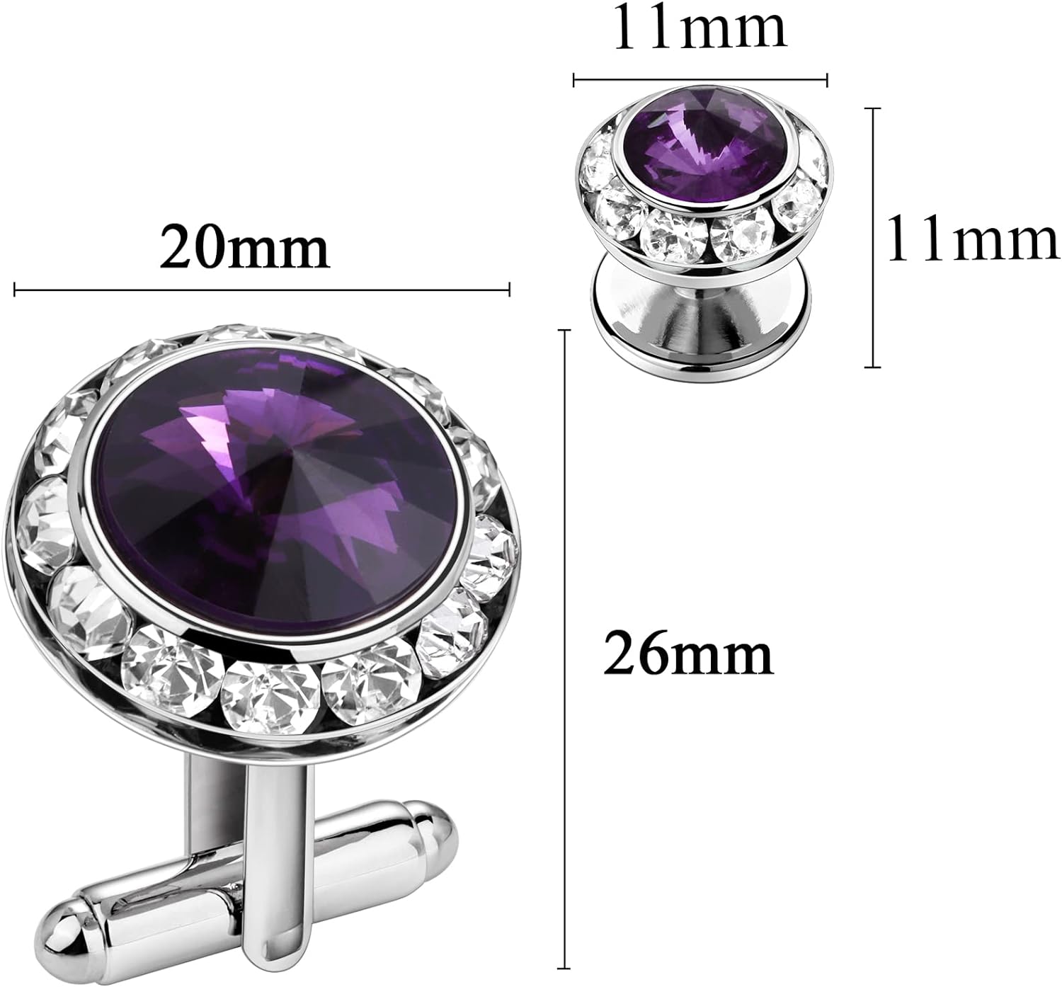 HAWSON Cufflinks and Studs Set Crystal for Men's Tuxedo Shirt for Wedding Party Accessories - Business Wedding Accessories