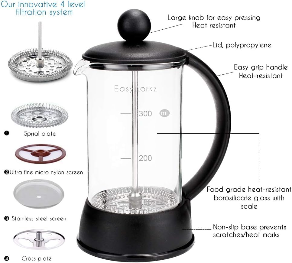 Easyworkz Eclipse French Press 800 ml Coffee Tea Maker with Borosilicate Glass