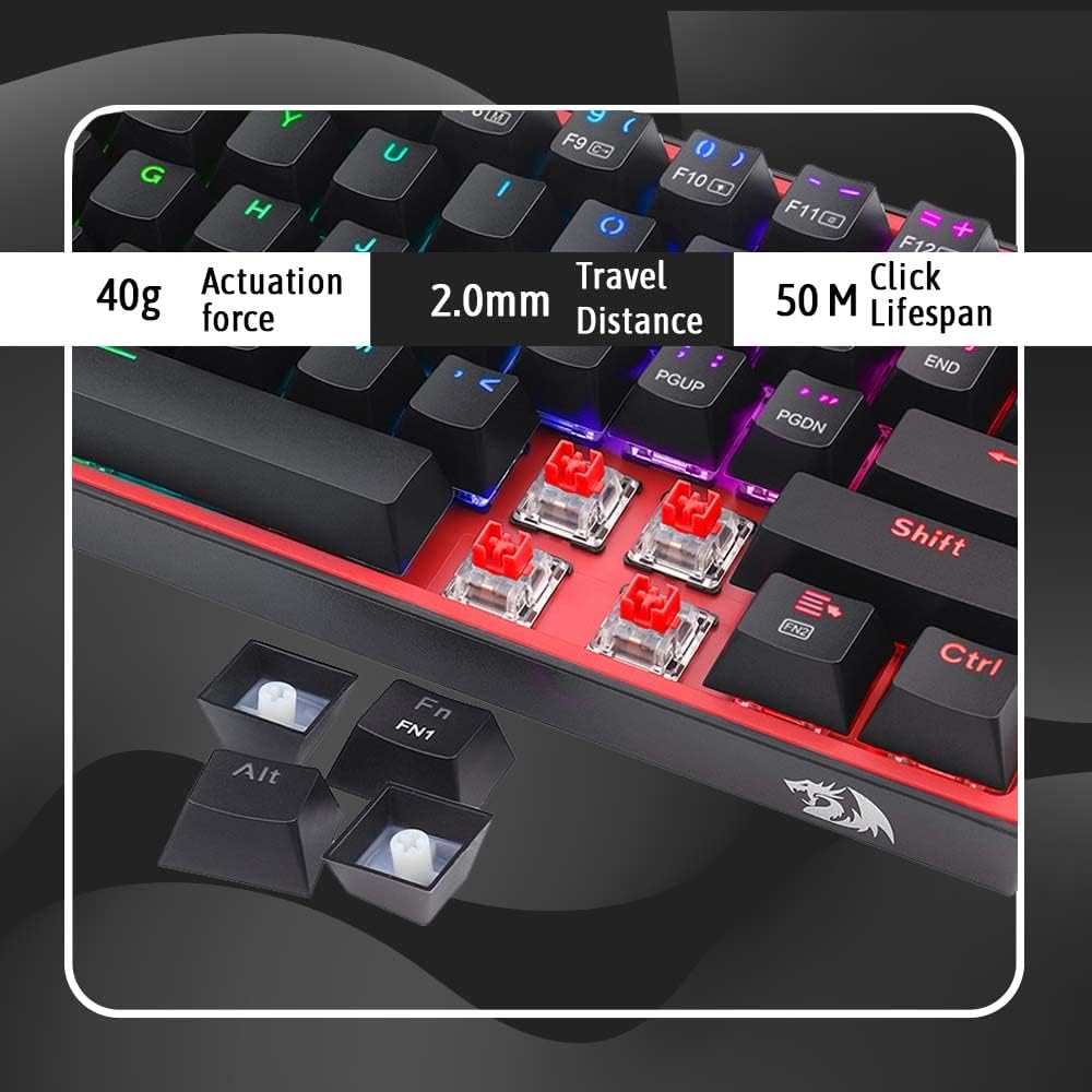 Redragon K617 Fizz 60% Wired RGB Gaming Keyboard, 61 Keys Compact Mechanical Keyboard w/White and Grey Color Keycaps, Linear Red Switch, Pro Driver/Software Supported