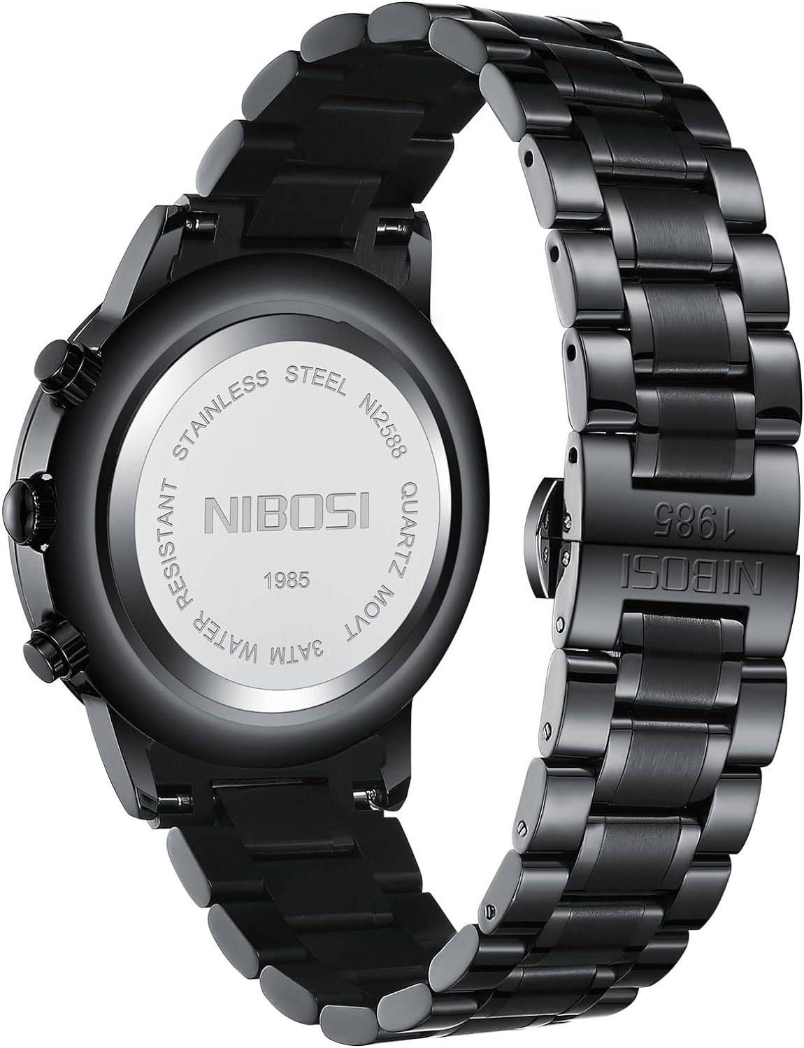 NIBOSI Men's Watches Analog Minimalist Black Dial Watches for Men Business Chronograph Military Casual Wrist Watches Stainless Steel Strap Date