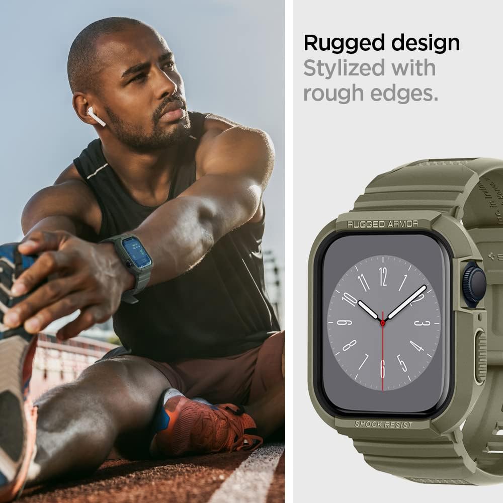 Spigen Rugged Armor PRO designed for Apple Watch Band with Case for Series 9/8/7 (45mm) and Series SE2/6/SE/5/4 (44mm)