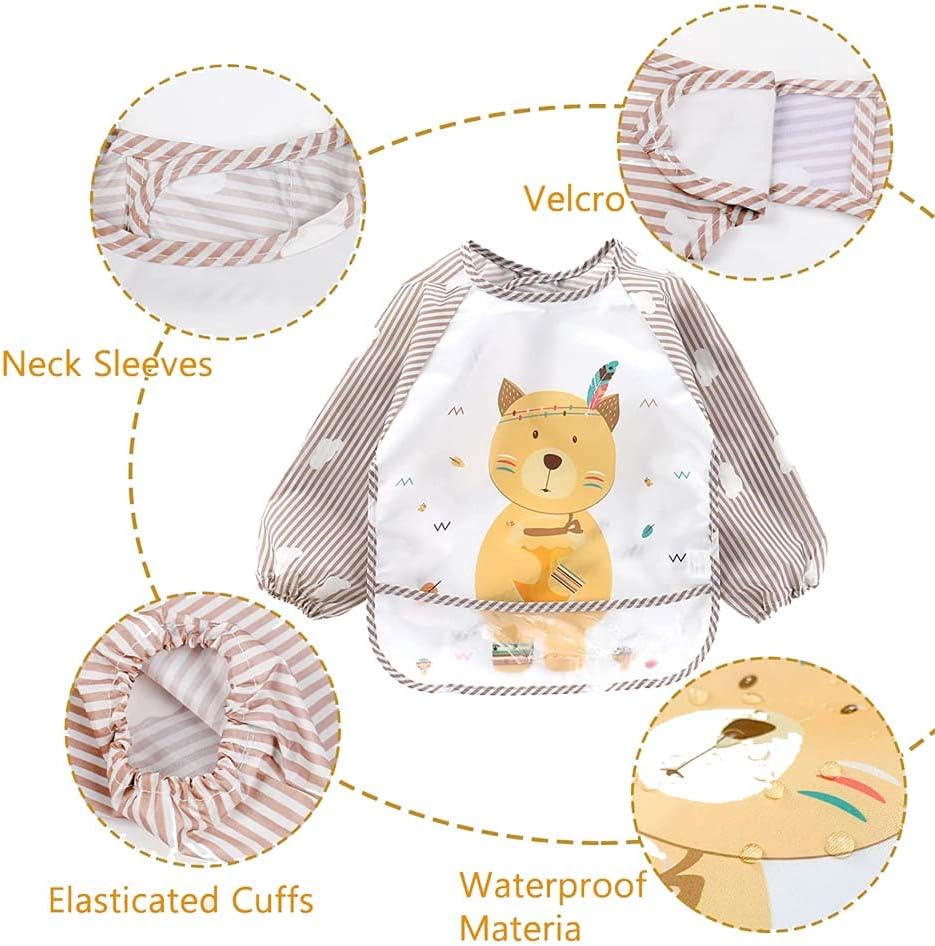 Long Sleeve Waterproof Stain Resistant Drool Cloths Baby Bib 12-36Months