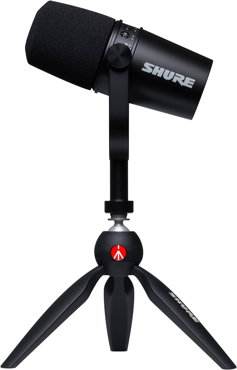 Shure MV7 USB Microphone with Tripod, for Podcasting, Recording, Streaming & Gaming, Built-In Headphone Output, All Metal USB/XLR Dynamic Mic, Voice-Isolating Tech - Black (Official KSA Version)