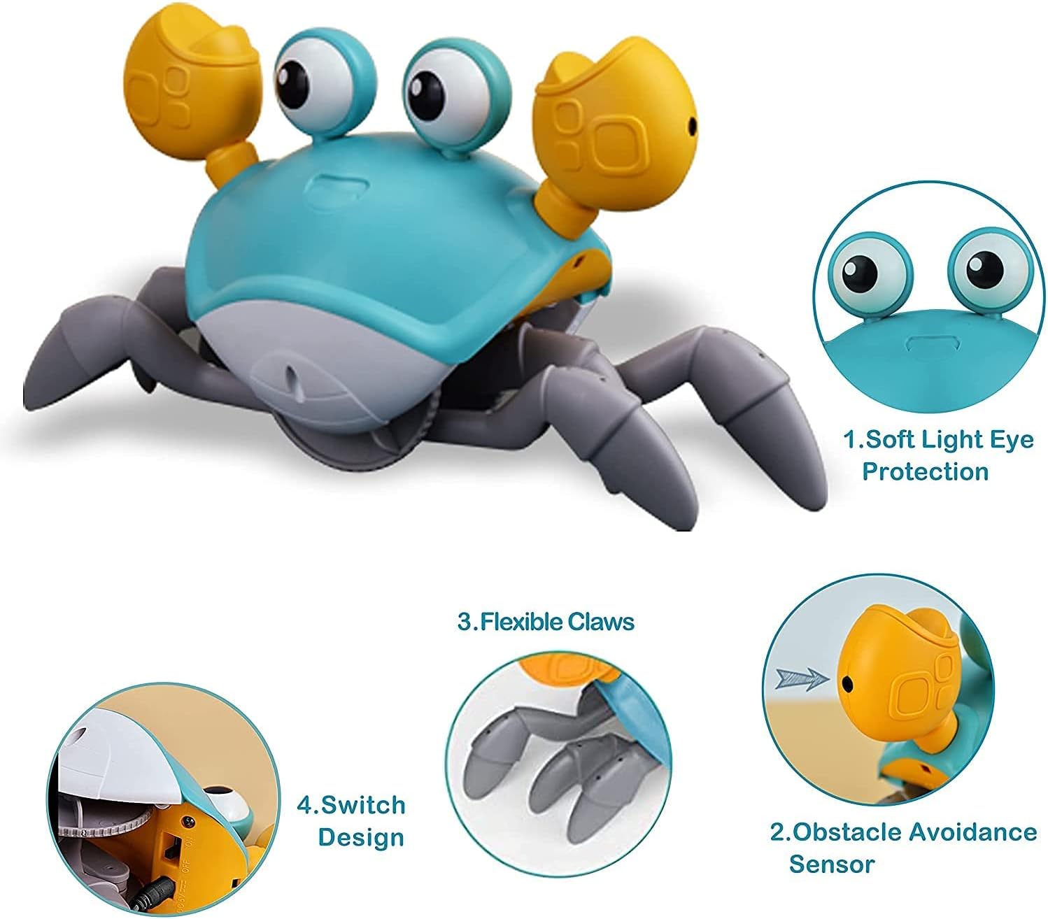 DMG Crawling Crab Baby Toy, Tummy Time Baby Toys Will Automatically Avoid Obstacles,Guiding Baby to Crawl, Crawling Toys with Music and LED Light, for Boys Girls Infant Toys