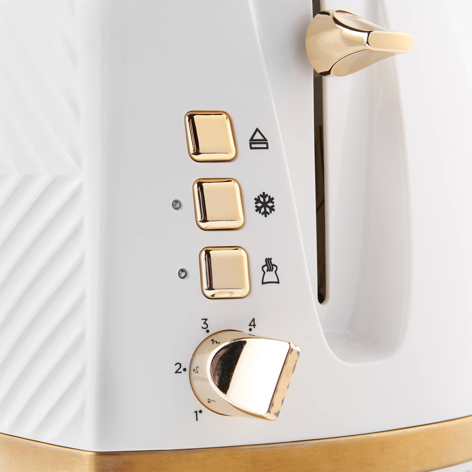 Russell Hobbs Groove 2 Slice Toaster (High Lift, Extra Wide Slots, 6 Browning levels, Frozen/Cancel/Reheat function - Illuminated buttons, Removable crumb tray, 850W, Black, Brushed gold accents)26390