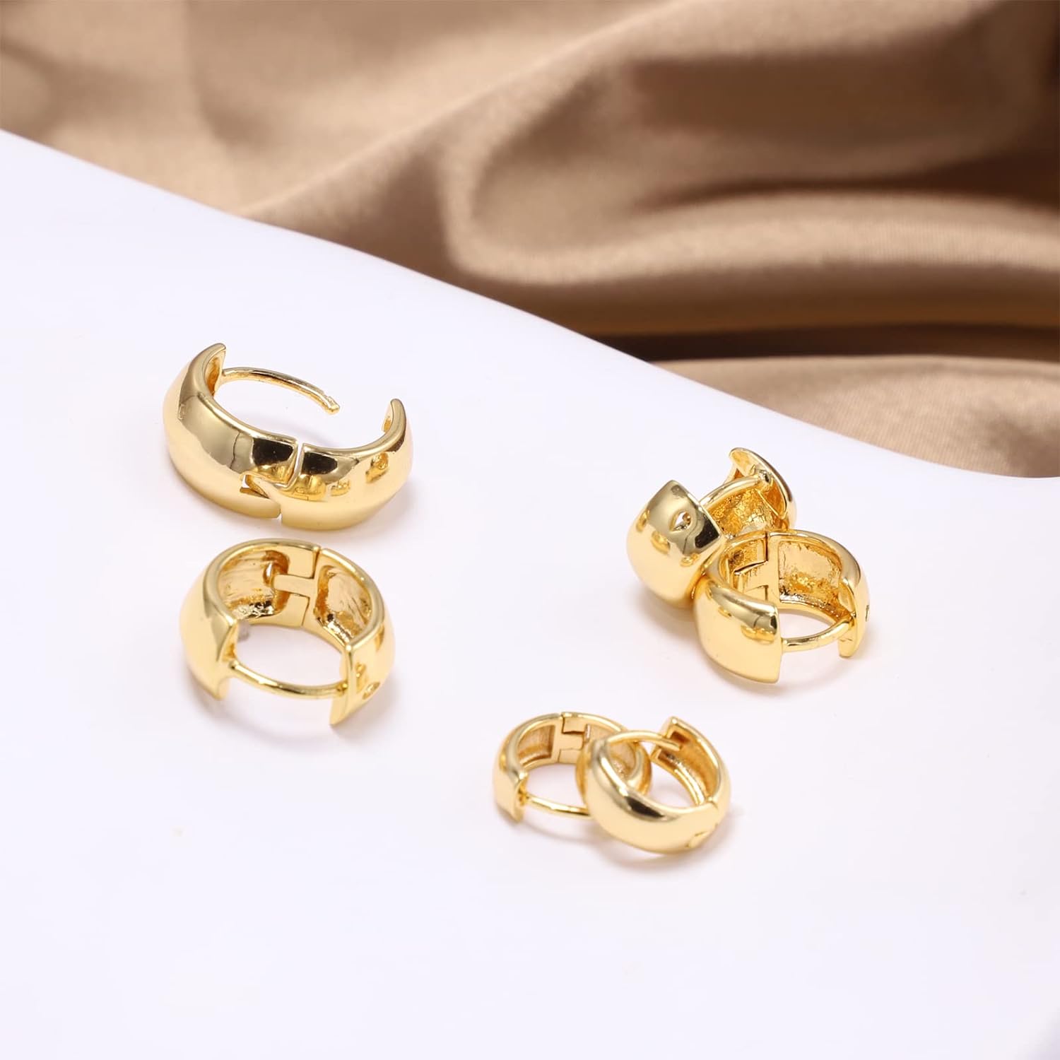 3 pairs of my Hoop Earrings Set are gold plated 18k for women and girls, hypoallergenic, Small Hoop Earrings
