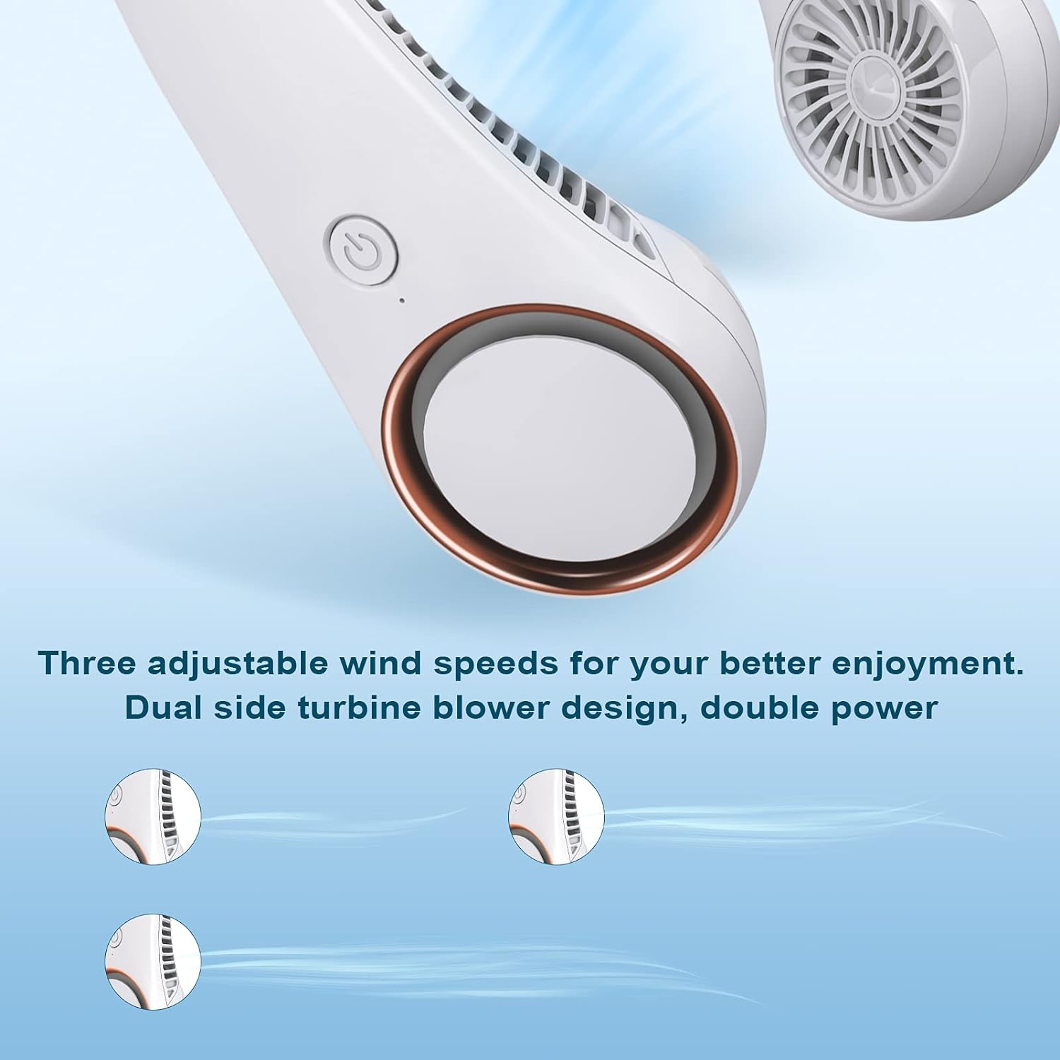 CIVPOWER Portable Neck Fan, Hands Free Bladeless Fan, Cooling Personal Fan,3 Speeds Adjustment,78 Air Outlet, Headphone Design, Rechargeable, USB Powered Neck Fan for Outdoor Indoor-Light Blue