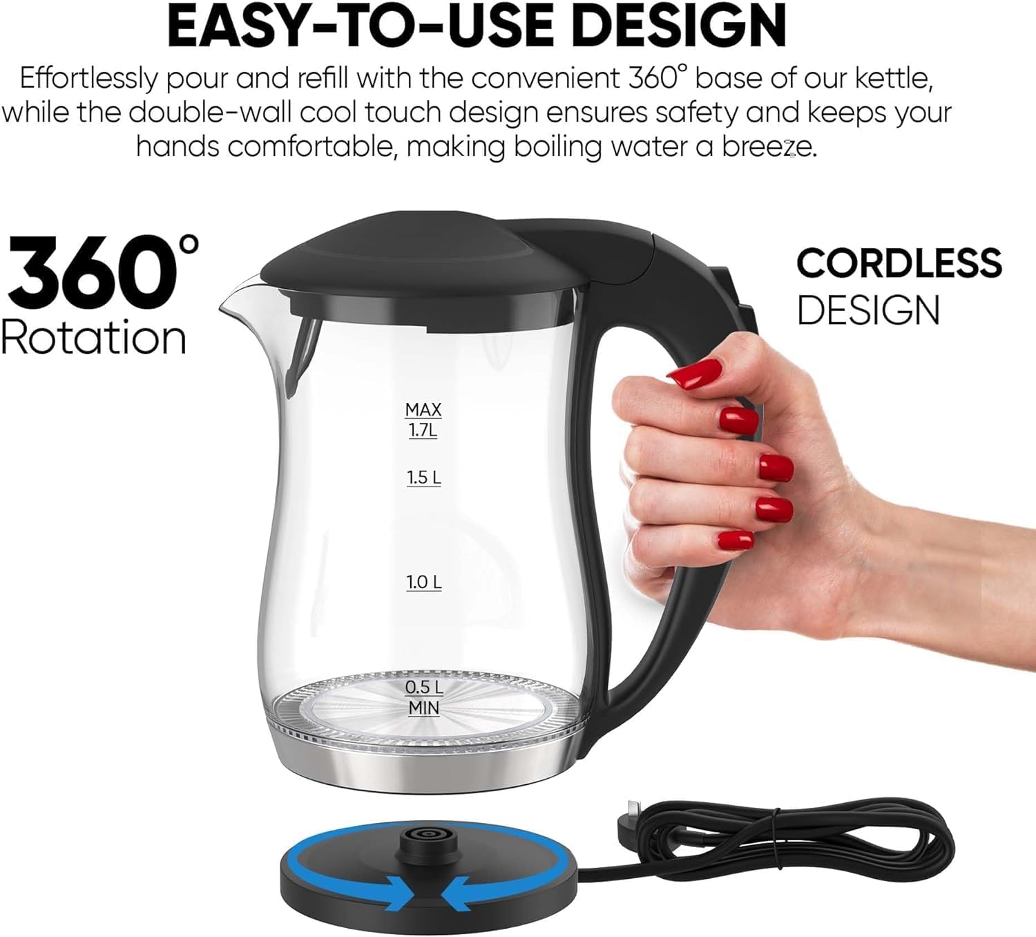 Nikai 1.7 Liter Kettle With Auto Shut Off|2200W|50/60Hz| Model No Nk220AX, min 2 yrs warranty